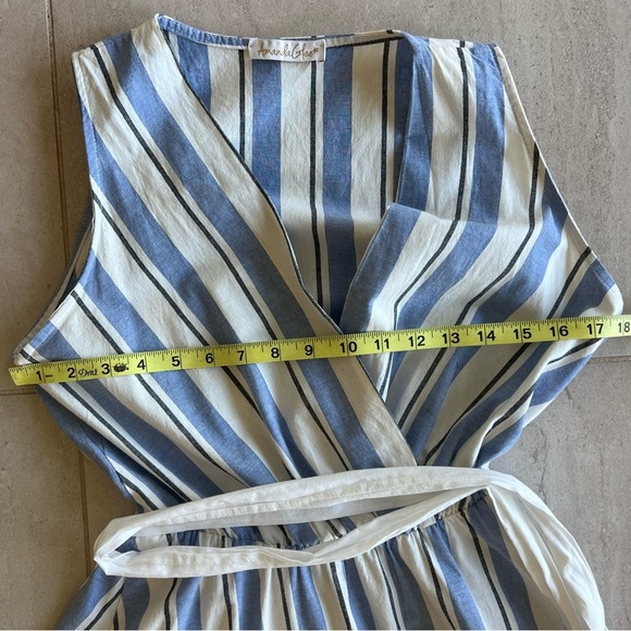 Italian Made Maxi Cotton Blend Dress Blue | White Stripes Size M - Picture 5 of 8